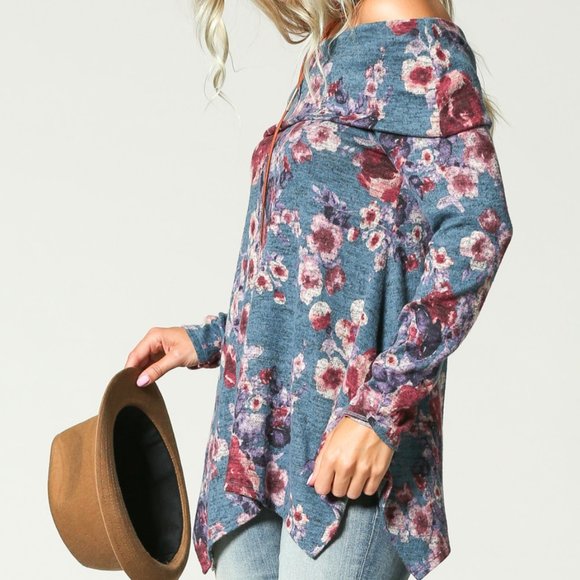DONATED!!  Floral off shoulder tunic in denim blue - Picture 5 of 6